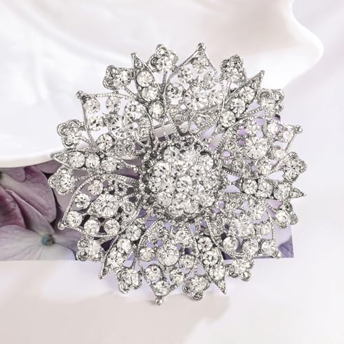 Image of Flower-shape Statement Brooch Pin Crystal Rhinestone Broach for Women