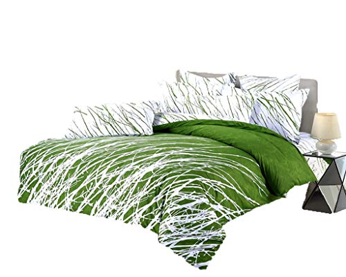 Swanson Beddings Tree Branches 3-Piece 100% Cotton Bedding Set: Duvet Cover and Two Pillow Shams (Green White, Queen)