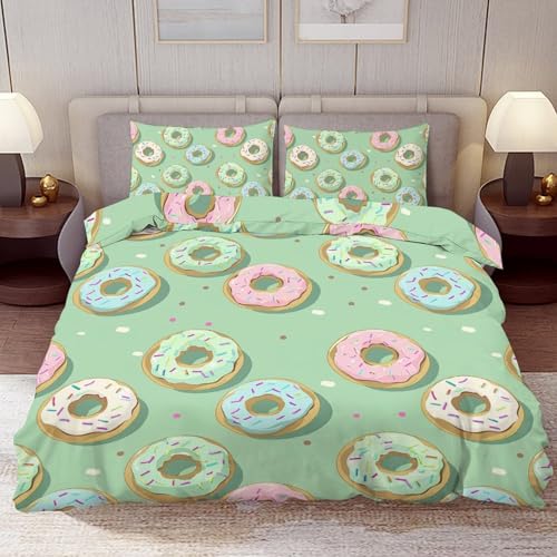 Delerain Comforter Cover Set Twin Size, Pastel Donuts 3-Piece Bedding Set for Boys Girls Teens Modern Soft Microfiber Bedroom Set Room Decor, 1 Duvet Cover + 2 Pillowcases