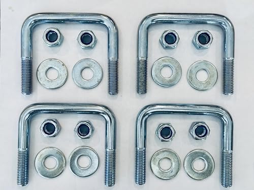 Image of U-Bolts for 3x2 ROPS Tractors, Zinc Plated U-Bolt with Washers and Nyloc Nuts, 1 /2 inch D x 3-1 /8 inch (Inside Width) W x 3-1 /2 inch L, 4 Pack