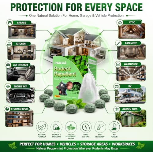 Image of PANCA Natural Rodent Repellent Tablets for Car & Home Pack of 10 | Peppermint Rat Repellent Mouse Deterrent for Car Wires Garage Kitchen Indoor Outdoor Pest Repeller Safe for Children & Pets