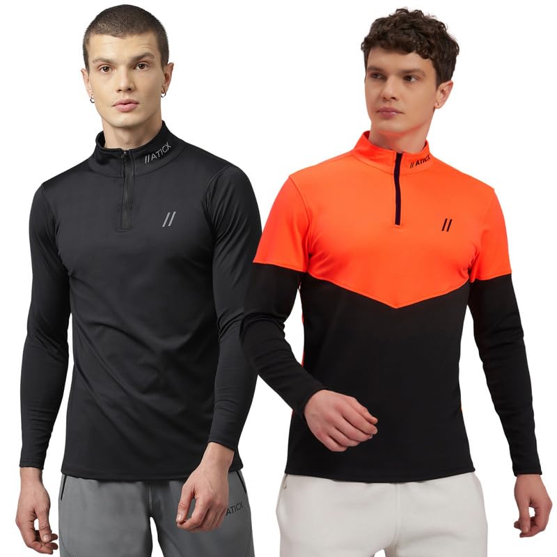 Image of ATICX Polyester Full Sleeve Compression High Turtle Neck Sports Jersey T Shirt for Men - Quick Dry Fit Gym Workout Top for Running, Swimming, Training, Cycling, Football, Badminton