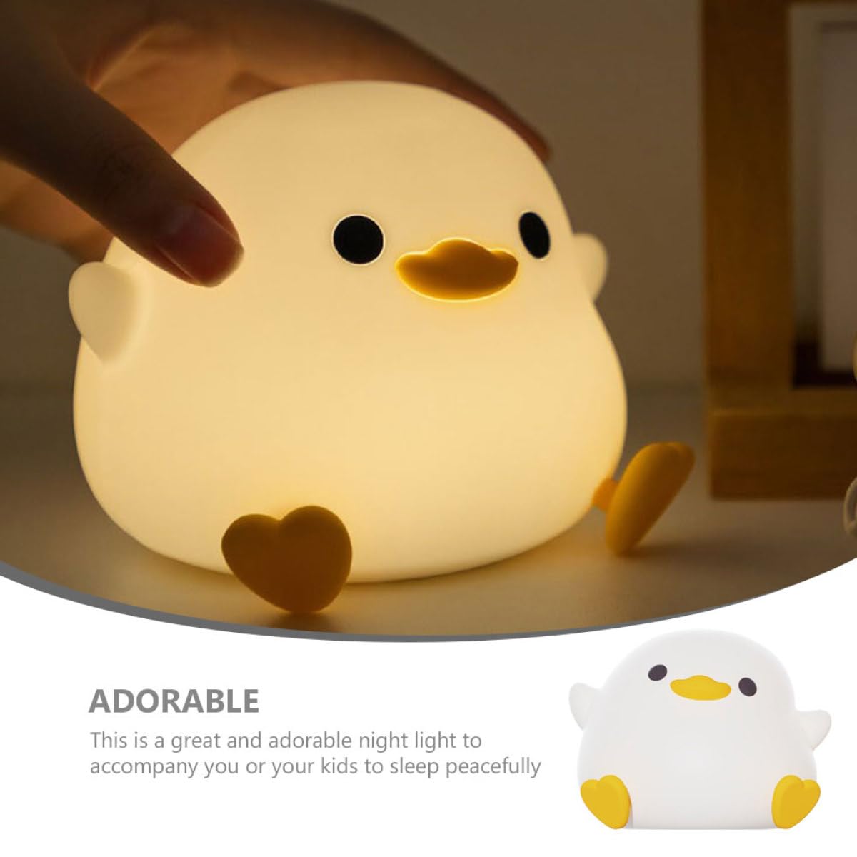 Beavorty Luce Notturna a Forma di Cartone Animato in Silicone Ricaricabile USB 2 Livelli di Luminosità, Lampada da Comodino Compatta per Camera da Letto e Adulti