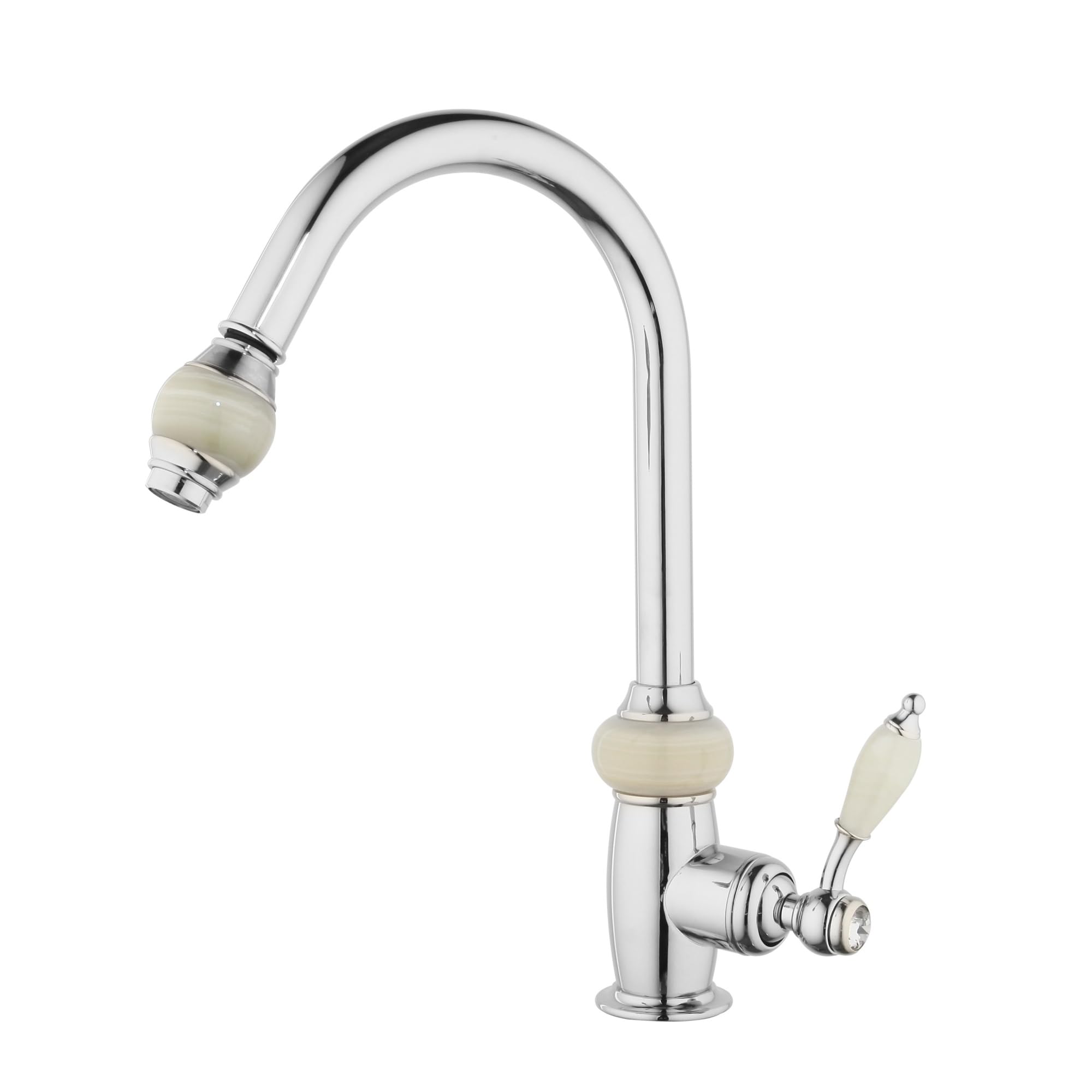 ZYCHSJXA Jade and Diamond Handle for Sink Kitchen Basin Faucet with 360 Degree Swivel spout Brass Faucet(C)