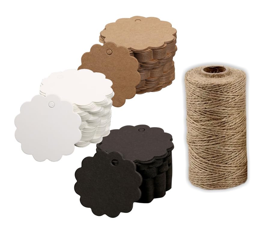 TOWNBUS - Combo Pack 120 Nos (3x40 Nos) of Double Sided Blank Hang Tags with String for Party & Celebration | Plain Return Gift Kraft Tags with Jute Rope | Thread