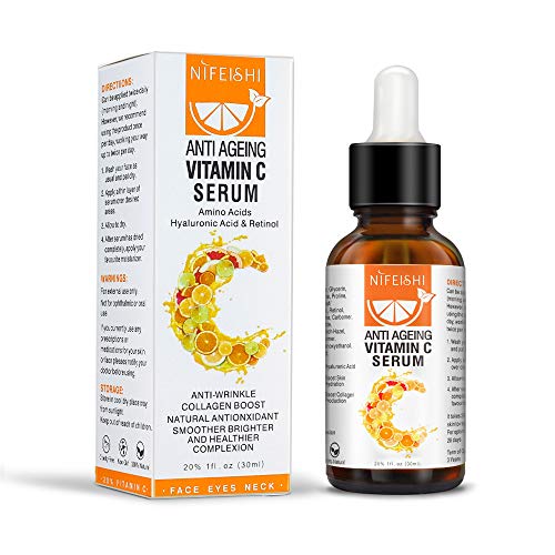 Suero Facial Con 20% Vitamina C, Con Acido Hialurónico, Suero Antienvejecimiento, Suero Con Retinol, Gel Antienvejecimiento, Antiarrugas y Antimanchas, Cuidado Del rostro, Cuello, Contorno, 30 ml Cover