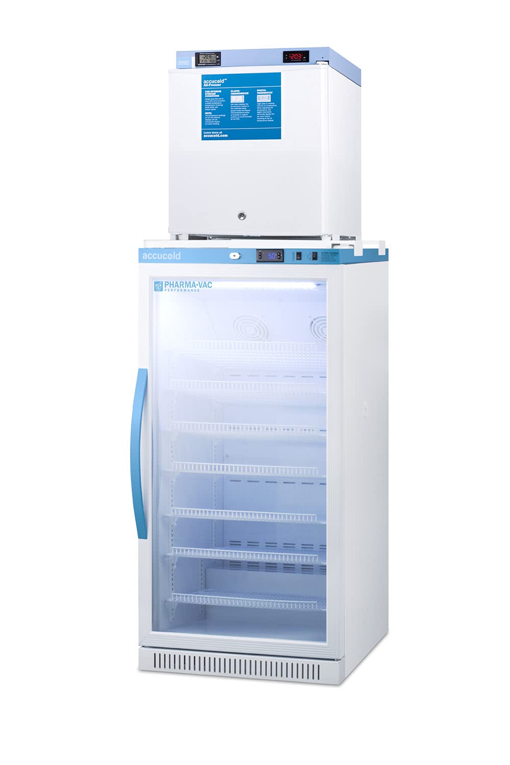 Summit Appliance Arg8pv-Fs24lstackmed2 Stacked Combination Of Pharma-Vac Arg8pv 24" Wide All-Refrigerator And Fs24lmed2 Compact Manual Defrost All-Freezer For Vaccine Storage on Fridge.com - View 5