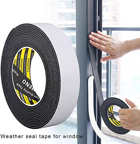 Image of Single Sided Strong Self-Adhesive Foam Tape Strips 1inX16.4FT, Black Weather Stripping for Door /Window Seal, Gap Insulation, DIY Homeowners Easy Install (0.12in Thickness)