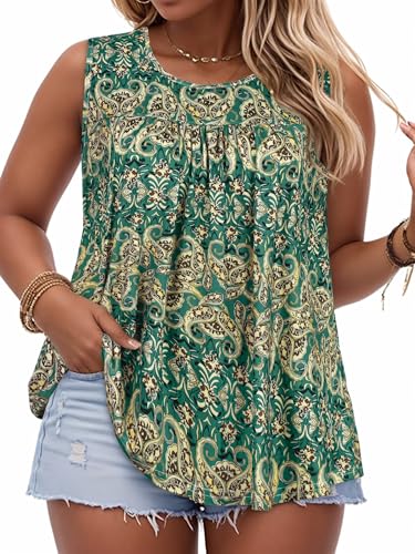 Image of Women Plus Size Tank Top Casual Summer Tops Loose Fit Sleeveless T Shirts Trendy Crewneck Tunic Tees 2026