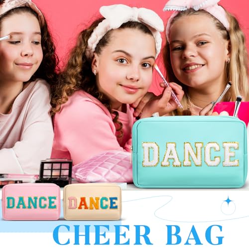 6 Pcs Dance Makeup Bag Cosmetic Bag with Chenille Letter Patches Waterproof Portable Cheerleader Toiletry Zipper Pouch for Girl Women Appreciation (Pastel Colors)2