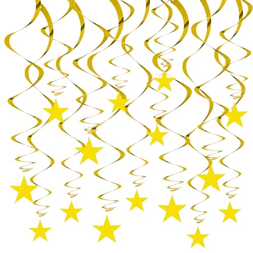 Image of BEISHIDA Gold Star Hanging Swirl Decorations,Hanging Gold Party Supplies for Graduation Wedding Baby Shower Decorations,Pack of 15