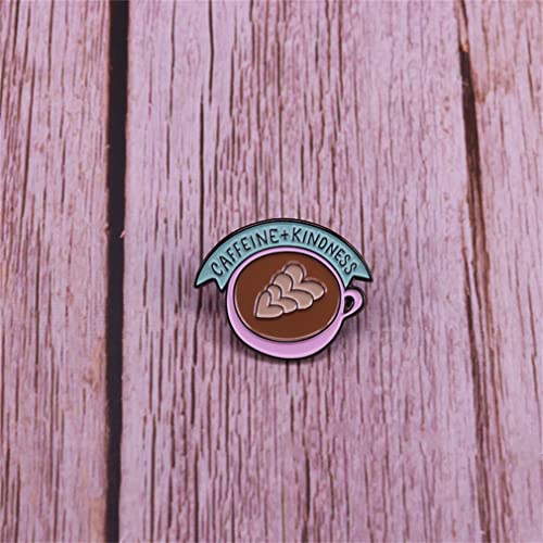 CAFFEINE & KINDNESS Enamel Pin Pink Coffee Cup Pin Latte Art Craft Pin Love Heart Pull Painted Drip Oil Enamel Pin Suitable for Hat Jacket Canvas Bag3