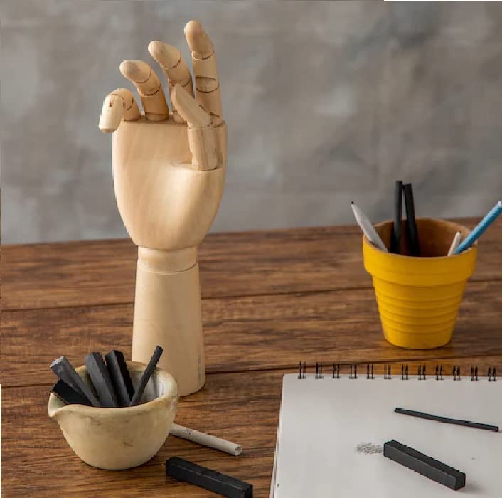 KRAFTMASTERS 7inch Wooden Sectioned Opposable Articulated Left/Right Hand Figure Manikin Hand Model for Drawing, Sketching, Painting