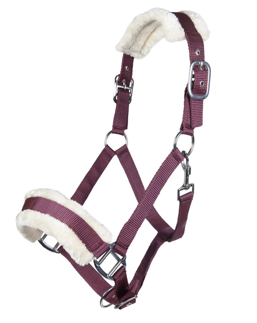 HKM 11796 Bischofshofen Headcollar Plush Padding Horse Halter Wine Red, Pony
