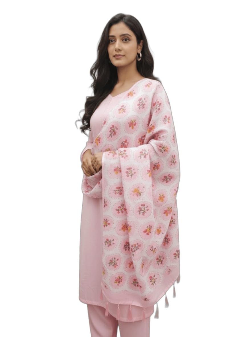 Delicate Pink & White Linen Dupatta with Floral Buti Digital Print-picture-46
