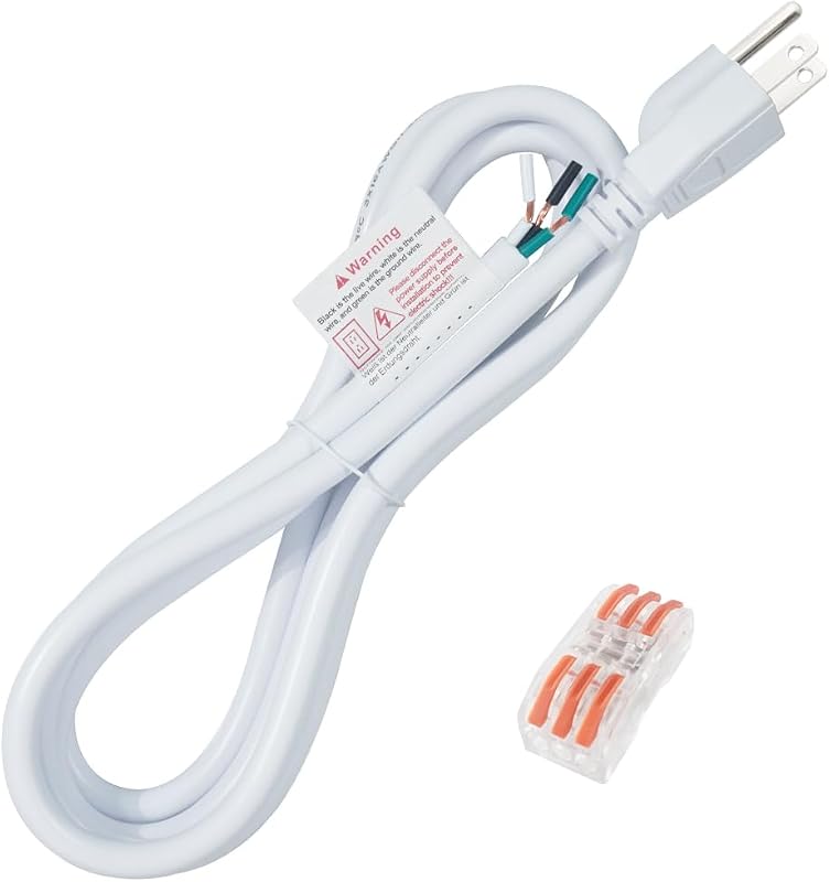 Cable de alimentación del lavavajillas de 6 PIES y 3 clavijas, cable eléctrico del electrodoméstico blanco | Cable de la herramienta de alimentación de extensión de repuesto, cable de alimentación del electrodoméstico de 16 cae (AWG) 110 V 120 V CA 16/3 cable SJT de enchufe de calibre 16 cable pigtail