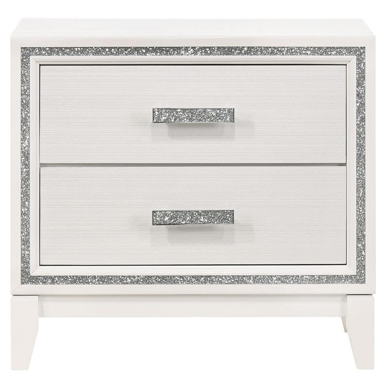 Pemberly Row Wood Rectangular 2-Drawer Nightstand with Silver Trim in White