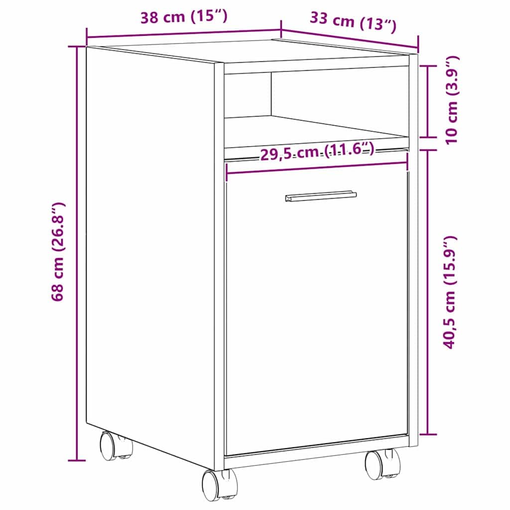 vidaXL Wózkowa szafka boczna 33 x 38 x 60 cm Drewno inżynieryjne | Elegancki, nowoczesny wygląd, który świetnie się prezentuje, Kompaktowa forma, idealna do małych przestrzeni,