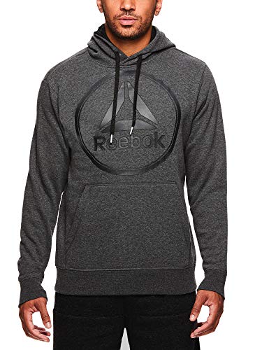 Reebok Men's Performance Pullover Hoodie - Graphic Hooded Activewear Sweatshirt - Charcoal Rope Climb, Medium