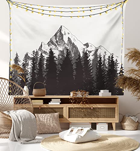 Ambesonne Prehistoric Tapestry, Mountain Fir Forest and Arrow Folk Style Retro Print, Wide Wall Hanging for Bedroom Living Room Dorm, 80