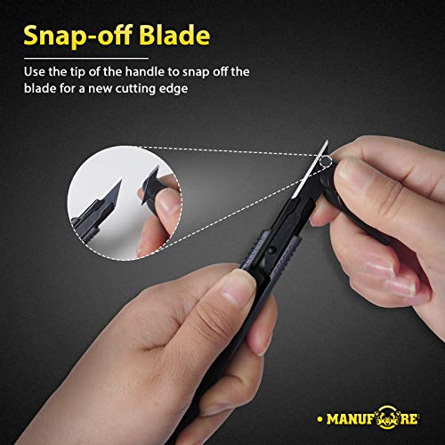Image of MANUFORE 5pcs 9mm Snap-off Knives with 30-Degree Precision Blade | Black, Safety Auto-lock, 30-Degree Sharp Blade, Lightweight Portable, Retractable Film Cutting Knife for Paper, tint, decals