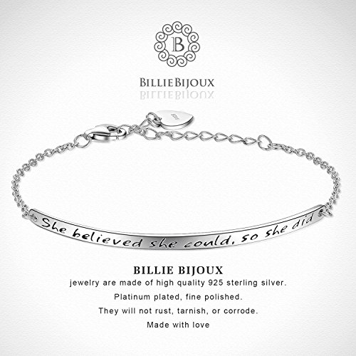 925 Sterling Silver Women Engraved Inspirational Adjustable Bracelet Friendship Sister “She Believed She Could So She Did”4