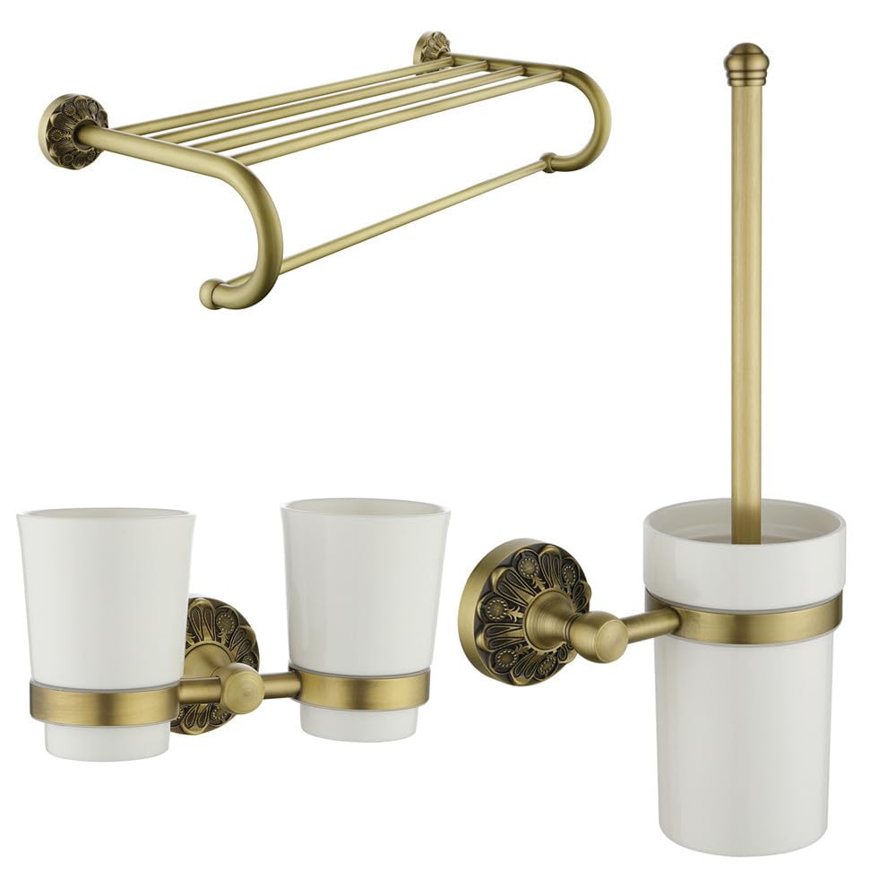 Double Toothbrush Holder + Toilet Brush Holder + 24 Inch Towel Rack, Brass Bathroom Accessories Set