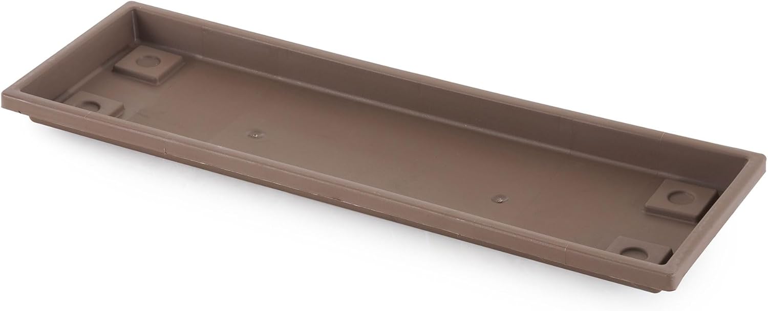The HC Companies Akro Mils Farmhouse Venetian 24 Inch Rectangular Plastic Ridged Flower Box Plant Saucer Drip Tray, Chocolate (4 Pack)