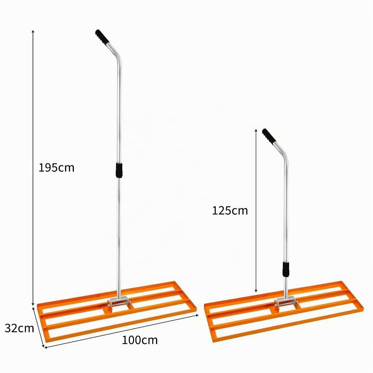 Livellatrice 100x32cm Rastrello Livellatore Leggero Acciaio Zincato Alluminio Arancione 1,2-1,9m Manico Estensibile Facile Impugnatura Attrezzo Giardino Erba Terreno Tappeto Erboso Artificiale Concime
