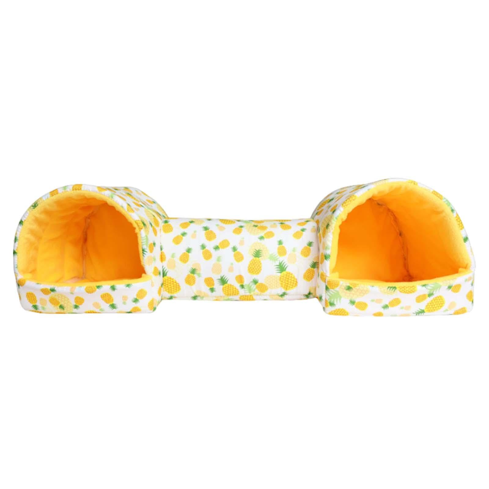 Sharplace Hamster Hideout Guinea Pig Tunnel and Bed Corner Tunnel, Hideaway Guinea Pig Bed Small Animal House for Ferret Small Animals, Yellow pineapple
