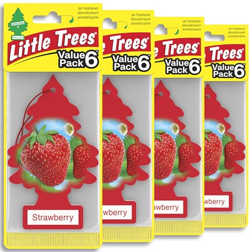 LITTLE TREES Car Air Freshener I Hanging Tree Provides Long Lasting Scent for Auto or Home I Strawberry 6-Packs (4 Count)