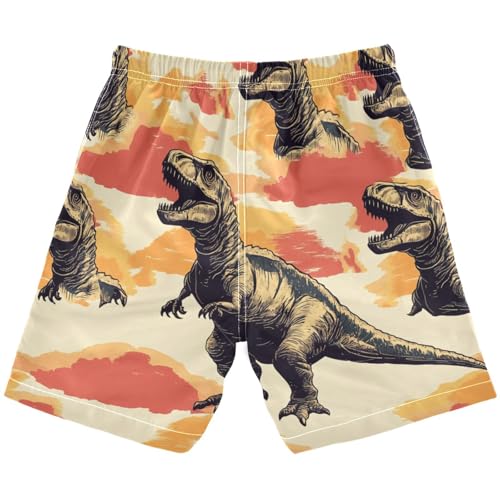 Boys Beach Board Shorts Retro T-rex Dinosaur Swim Trunk Teen Swimwear 8-16Y2