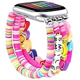 JR.DM Beaded Bracelet Compatible with Apple Watch 38mm 40mm 41mm for Women Girls, Cute Fashion Preppy Stack Handmade Elastic Watch Strap Replacement for iWatch Series 8/7/SE/6/5/4/3/2/1 (Colorful, S)