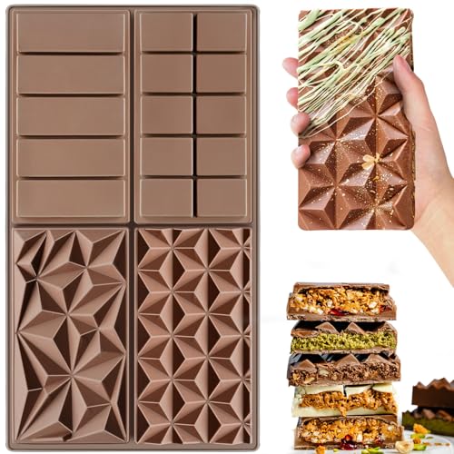 HKNMTT Chocolate Bar Silicone Molds, Large Stuffed Dubai Pistachio Deep Bar Moulds Kit 1 Inch Thick...