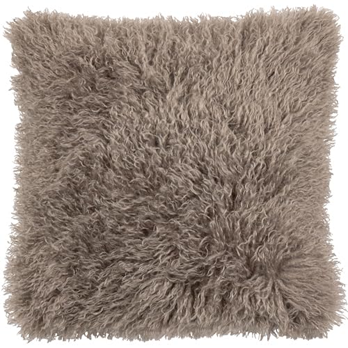 furn. Rowan Cushion Cover – Soft Faux Fur Mongolian Style Decorative Cushion with Velvet Reverse (Mocha - 50x50cm)
