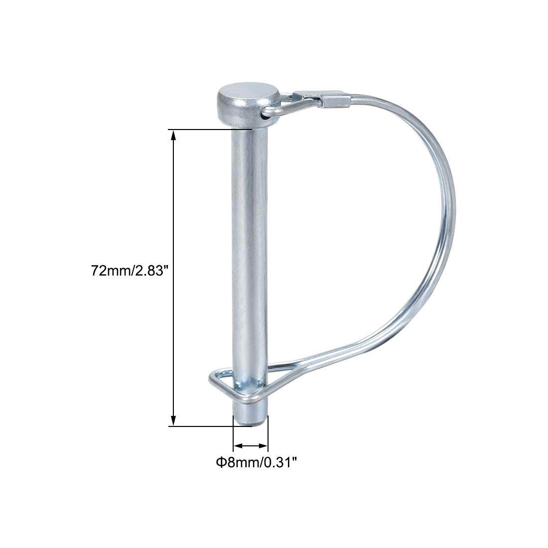 sourcing map Goupille Verrouillage Arbre 8mm x 72mm Goupille Attelage pour Remorques Agricoles Chariots Pelouse à Arch Rond 5Pcs