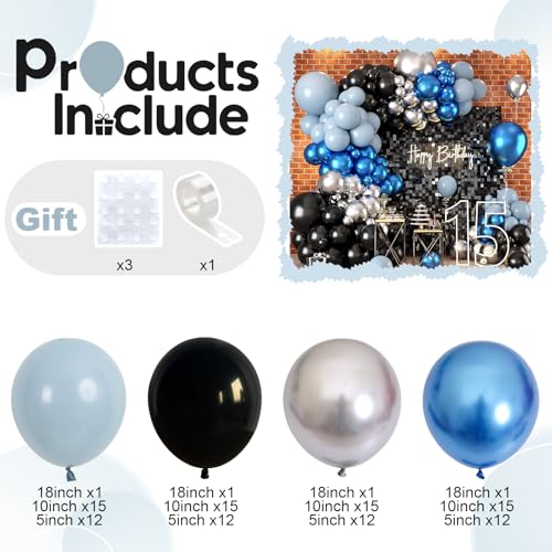 Image of Metallic Blue and Black Balloon Arch Garland Kit, 118PCS Baby Light Blue Metal Silver Latex Balloons for Birthday Baby Shower Gender Reveal Graduation Wedding Father's Day Party Decorations Supplies