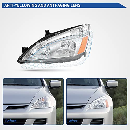 Image of OEDRO Headlight Assembly Compatible with 2003-2007 Accord Headlights, Headlamp With Chrome Housing Amber Reflectors Front Lights - Driver & Passenger Side | Clear Lens, Amber Reflector, Driver and Passenger Side, PC Lens, Fully Sealed, Bright Beam, Impact-Proof