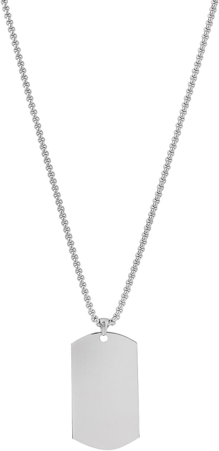 Stainless Steel Plain Silver 3 MM Tag Pendant Necklace Silver Plated Pendant for Men (Silver) (YCSSCH-TAG1BIG-SL)