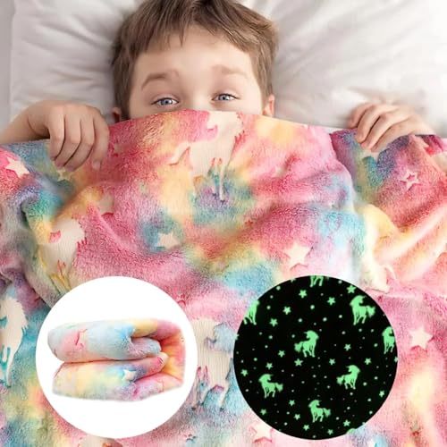 Image of TONY STARK ULTRAAGLOW Glow in The Dark Blanket for Kids (0-15 Years, 200x152 Cm) Soft Flannel Fleece Throw, Cozy & Warm All-Season Radium Blanket, for Boys & Girls (Mixed Pink Horse)