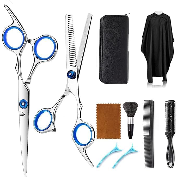 Professional Hair Cutting Barber Scissors Kit - 6.7 Inch Hairdressing Scissors with 3 Combs, Haircut Cloak and Hair Clips Hairdresser for Men and Women (9Pcs)-image-4