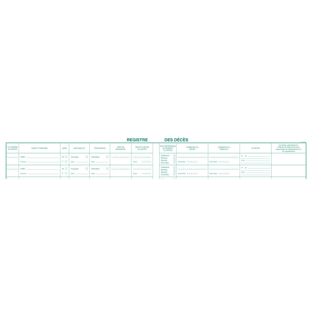 Exacompta - Réf. 4442E - 1 Registre des décès pour les hôpitaux, établissements sociaux (maisons de retraite) ou médico-sociaux - 100 pages foliotées - format 240 x 320 mm - couverture rigide