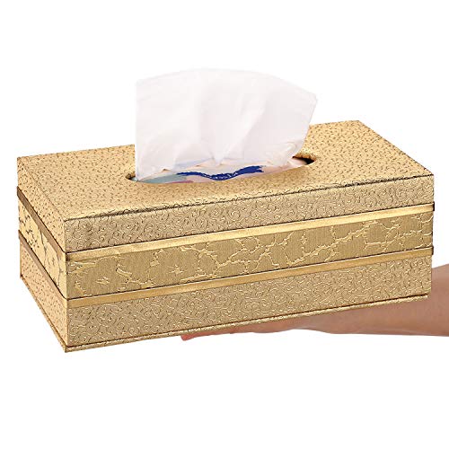 SUNYUROU Tissue Box Cover Rectangular,Gold Tissue Box Cover,Rectangle Box Cover for Bathroom Vanity Countertops,Car,Night Stands, Desks and Tables