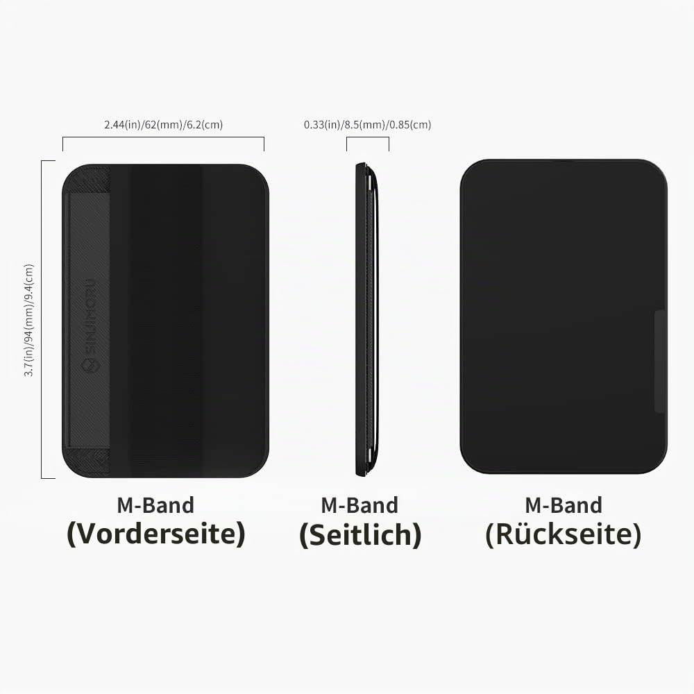 Sinjimoru Magnetischer Kartenhalter mit elastischem Fingerhalter, Handy Kartenetui mit weichem Band kompatibel mit MagSafe Wallet für iPhone 17, 16, 15, 14 & 13 Reihe. M-Band Schwarz