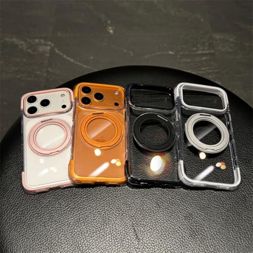 Coque iPhone 15 Orange Transparente Magnétique Anti-Choc avec Support