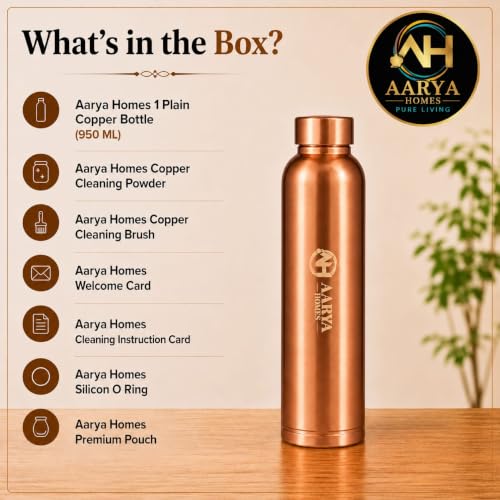 Image of Pure Plain Copper Water Bottle (950ml) | BPA-Free | Leak Proof | High-Grade Pure Copper | Anti Oxidant Properties | Ayurveda Inspired | Drinking Bottle For Home, Office & Gym | PURE LIVING