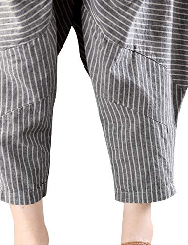 Women's Elastic Waist Striped Harem Pants Casual Trousers Style 1 Grey4