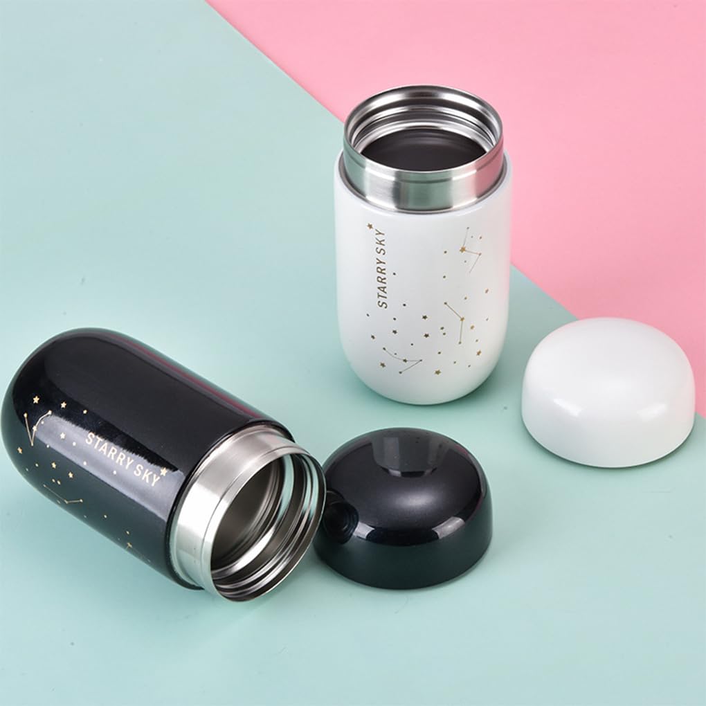 Juego de 5 tazas de café aisladas a prueba de fugas de 200 ml, termo al vacío de acero inoxidable, para escuela, viajes, interior y exterior, taza de leche, color negro