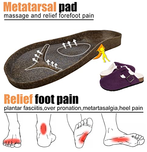 MAIITRIP Women's Wide Orthotics Cork Clogs Slippers With Arch Support For Plantar Fasciitis,Fur Lined Orthopedic Indoor/Oudoor House Shoes With Adjustable Buckle For Flat Feet2