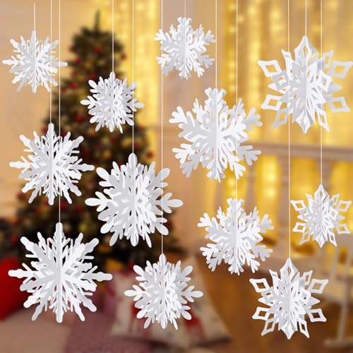 36 Pcs Christmas Hanging Snowflakes Decorations 3D White Paper Snowflakes Hanging Garland Winter Snowflake Ornaments for Christmas Tree Winter Wonderland Holiday New Year Home Party Decor 36 Pcs Christmas Hanging Snowflakes Decorations 3D White Paper Snowflakes Hanging Garland Winter Snowflake Ornaments for Christmas Tree Winter Wonderland Holiday New Year Home Party Decor